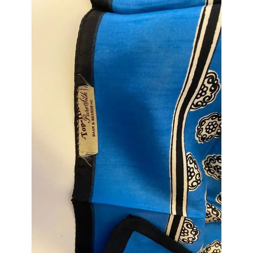 Vintage Baar & Beards Inc Blue Pure Silk Scarf 24x24 Floral Medallion 80s-90's